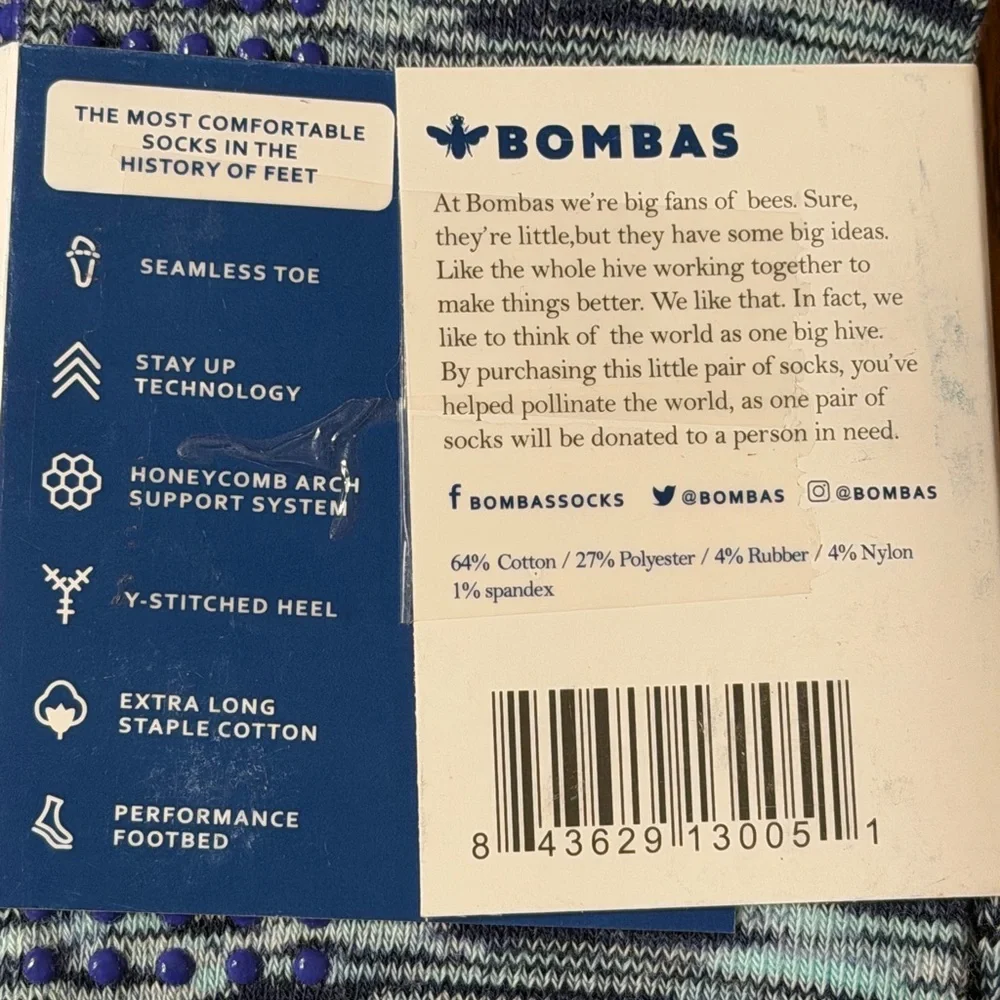 Bombas Unisex Blue & White Space Dye Mid Calf  Gripper Socks Large  MSRP$69 NWT - Picture 2 of 7